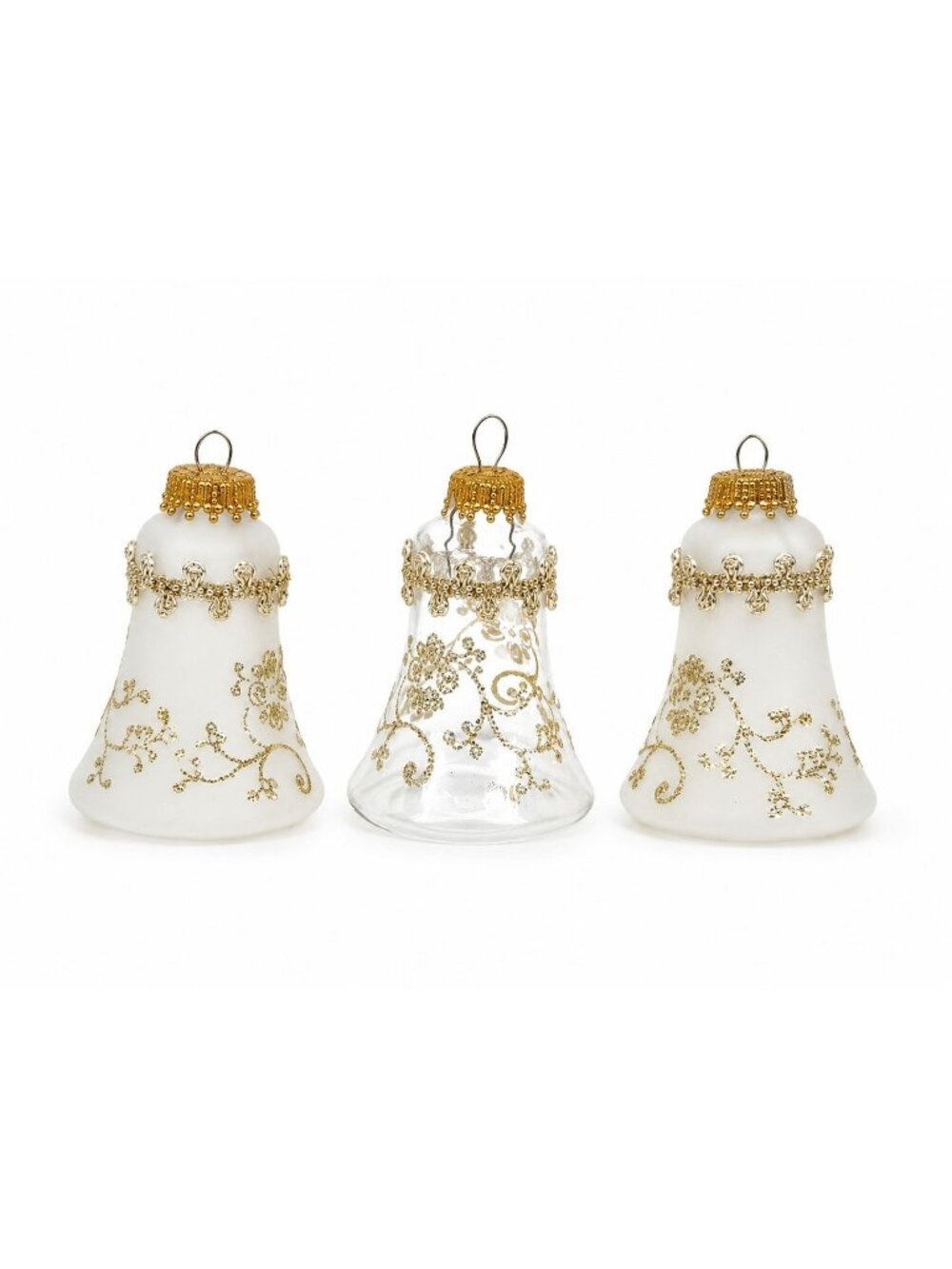 3 Vintage Bell Krebs Germany Christmas Ornaments: Glass, Gold, Glitter,